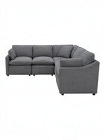 TOCO Meubles Canapé Pippa modulaire gris en chenille confortable, 4 places avec accoudoir gauche et siège d'angle.