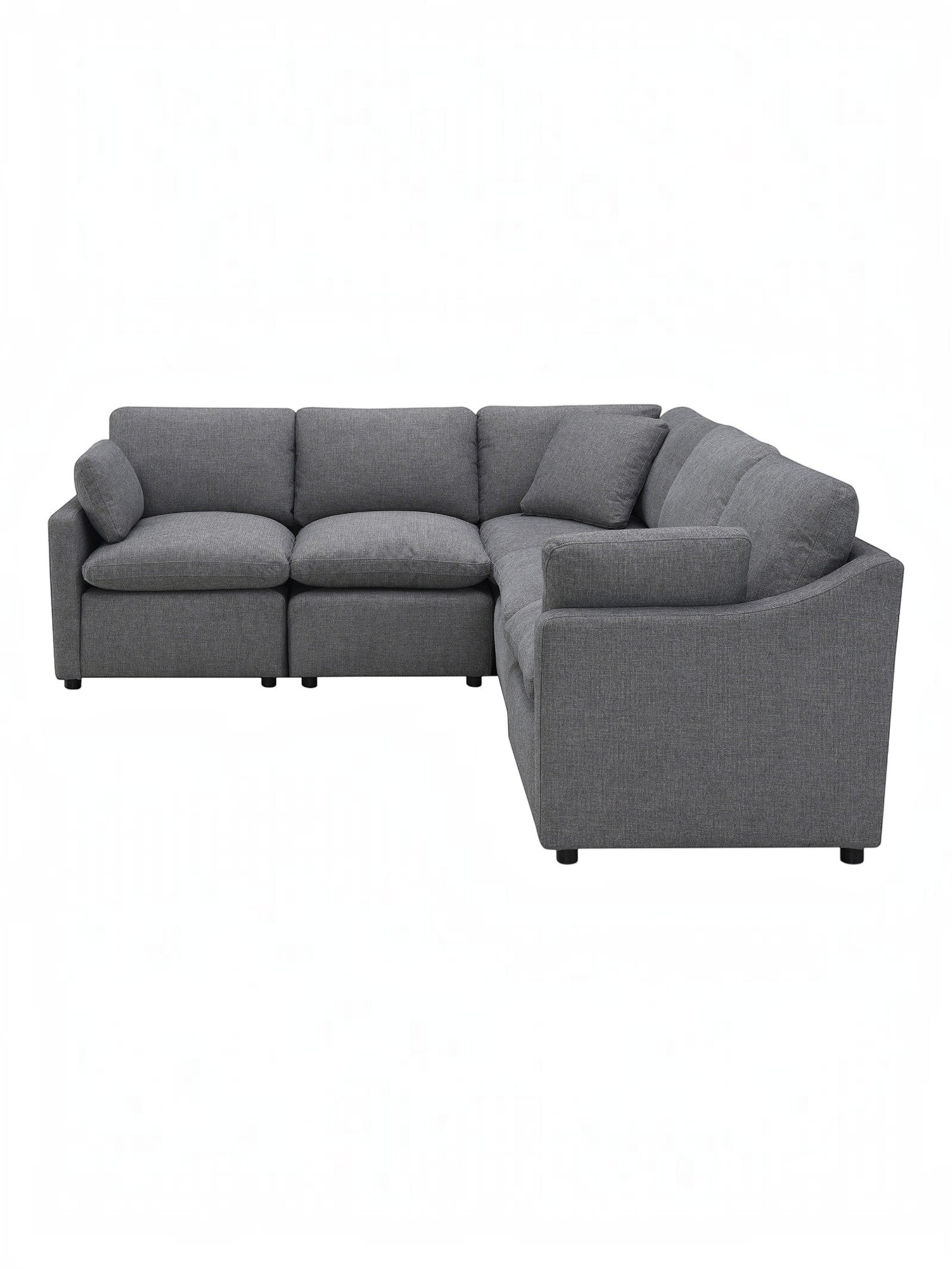 TOCO Meubles Canapé Pippa modulaire gris en chenille confortable, 4 places avec accoudoir gauche et siège d'angle.