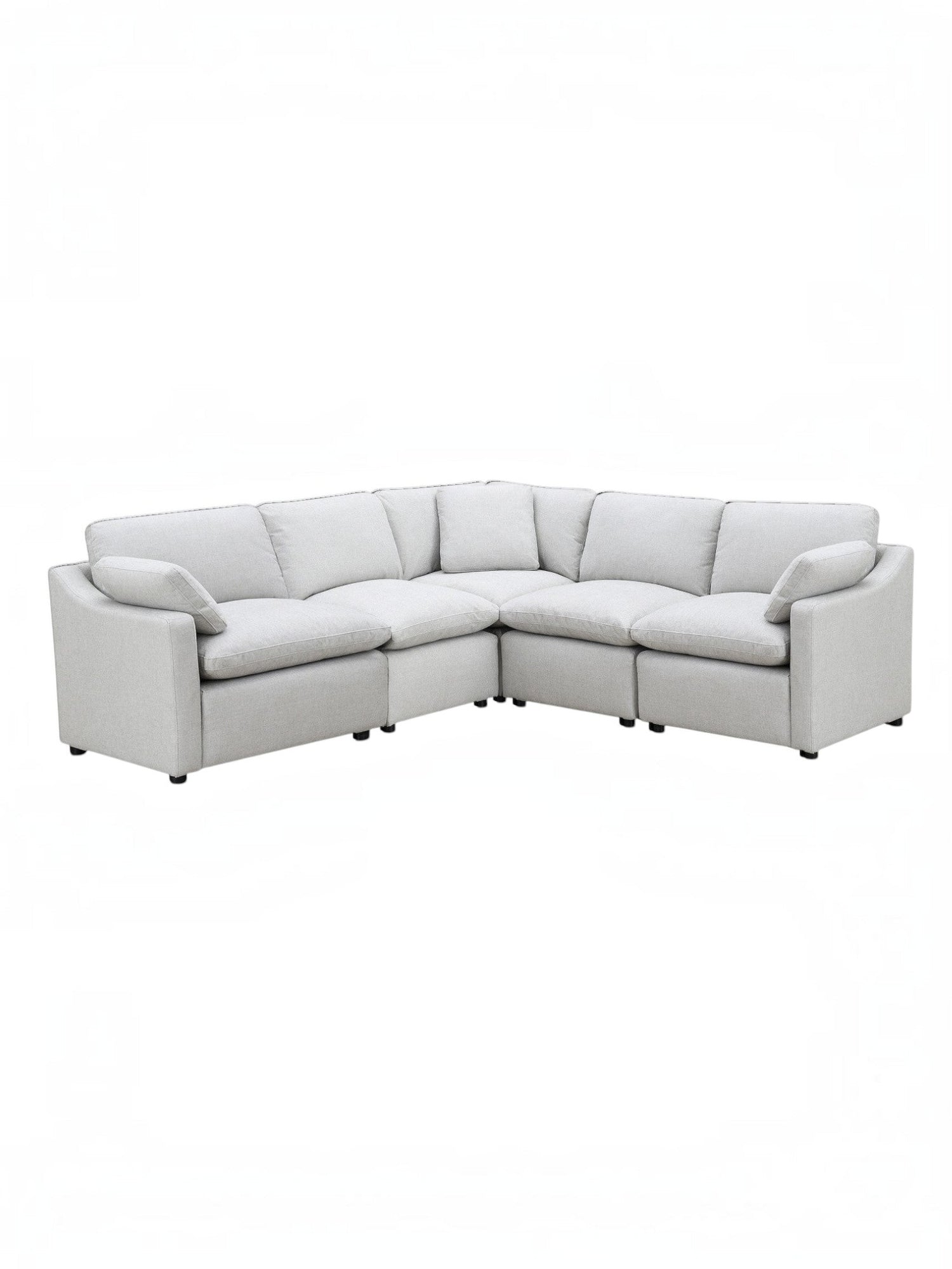 TOCO Meubles Canapé modulaire Marine en tissu gris clair, 5 places, avec coussins moelleux et accoudoirs inclinés.