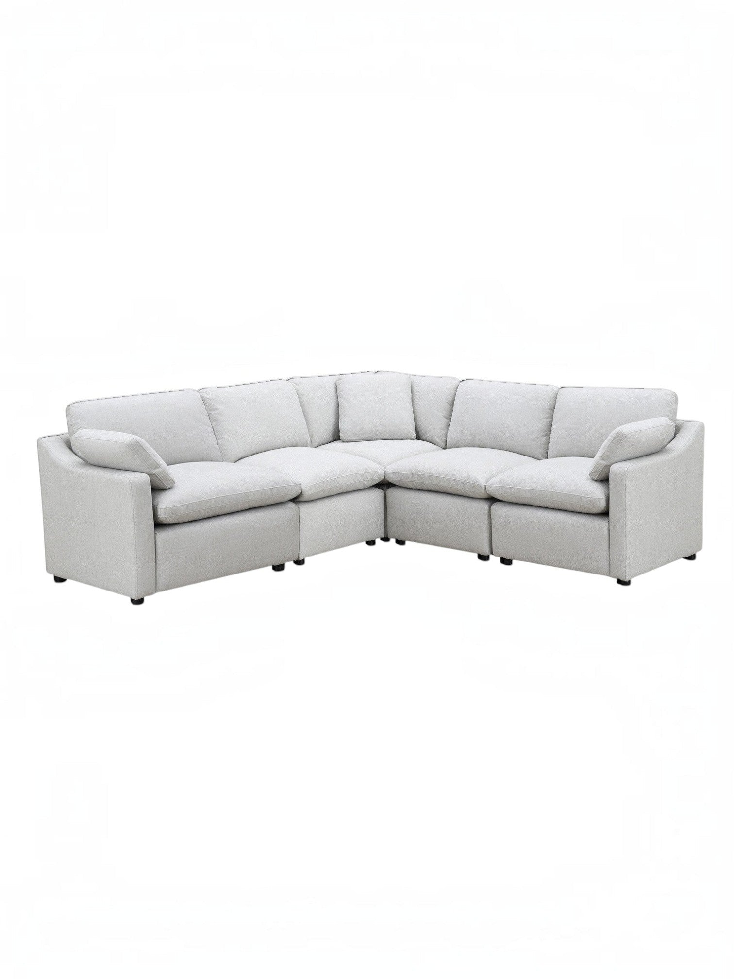 TOCO Meubles Canapé modulaire Marine en tissu gris clair, 5 places, avec coussins moelleux et accoudoirs inclinés.