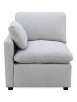 TOCO Meubles - Canapé modulaire gris clair en tissu texturé, accoudoir incliné, coussins moelleux, design contemporain