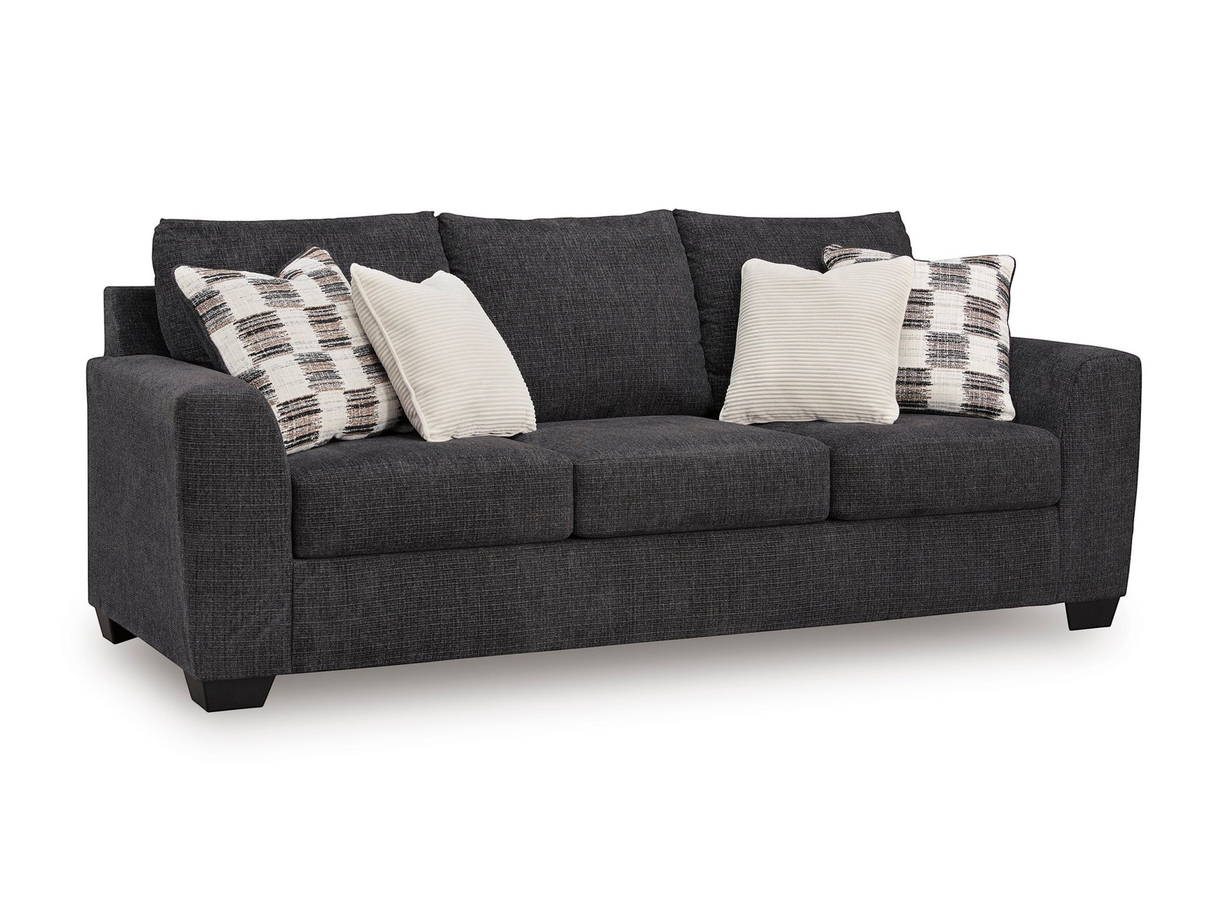TOCO Meubles Sofa-lit Muna gris foncé, 3 places, avec 4 coussins décoratifs inclus.