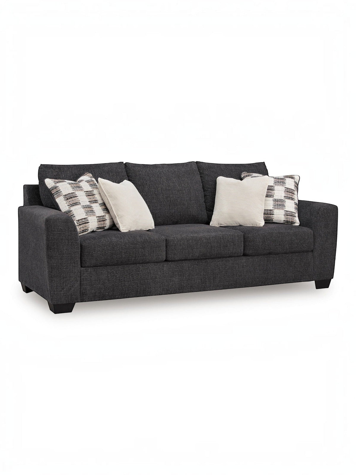 TOCO Meubles Sofa-lit Muna gris foncé, 3 places, avec 4 coussins décoratifs inclus.
