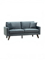 TOCO Meubles Canapé Royal bleu sarcelle en velours avec 2 coussins décoratifs et pieds en bois foncés.