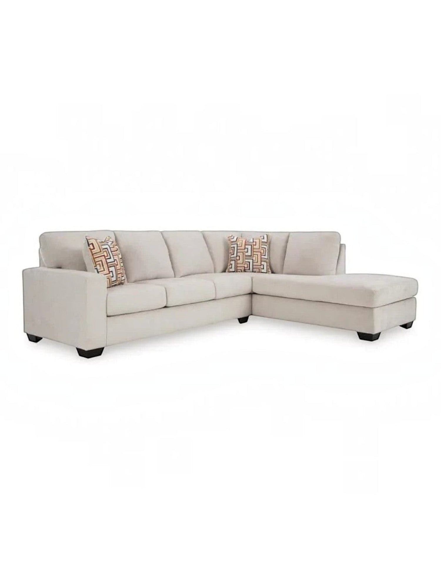 TOCO Meubles Canapé sectionnel Toscana beige en tissu avec coussins décoratifs géométriques.