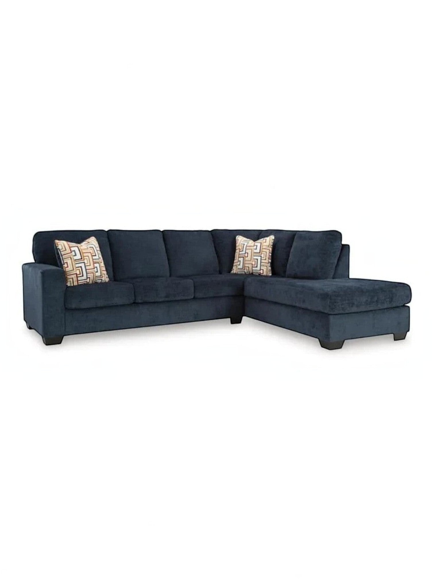 TOCO Meubles Sofa sectionnel Toscana bleu marine en tissu avec coussins décoratifs géométriques