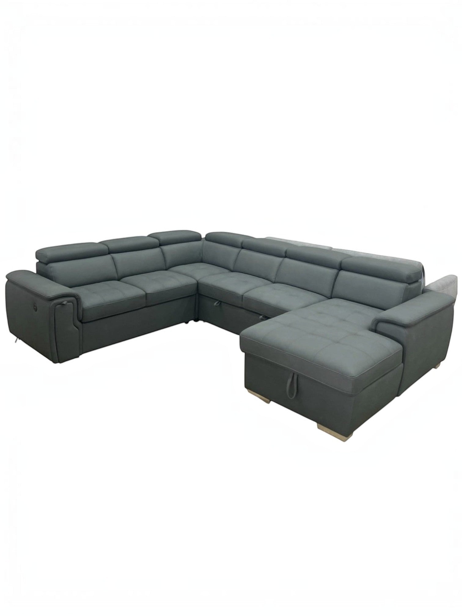 Canapé sectionnel-lit gris TOCO Meubles avec méridienne et rangement intégré au design moderne et confortable