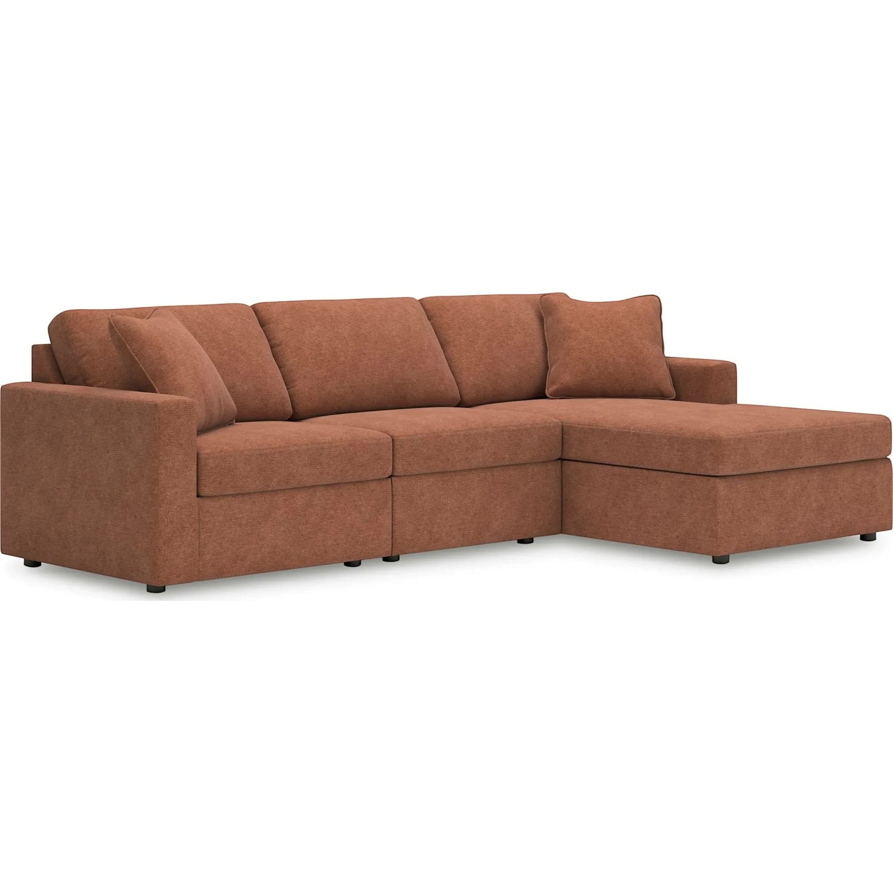 TOCO Meubles Sofa sectionnel Toscana en tissu brun orangé avec méridienne et coussins moelleux.