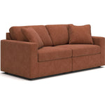 TOCO Meubles Sofa sectionnel Toscana en tissu brun rouille avec coussins moelleux et accoudoirs carrés.