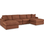 Sofa sectionnel Toscana marron de TOCO Meubles, en tissu, avec méridienne réversible et coussins moelleux.