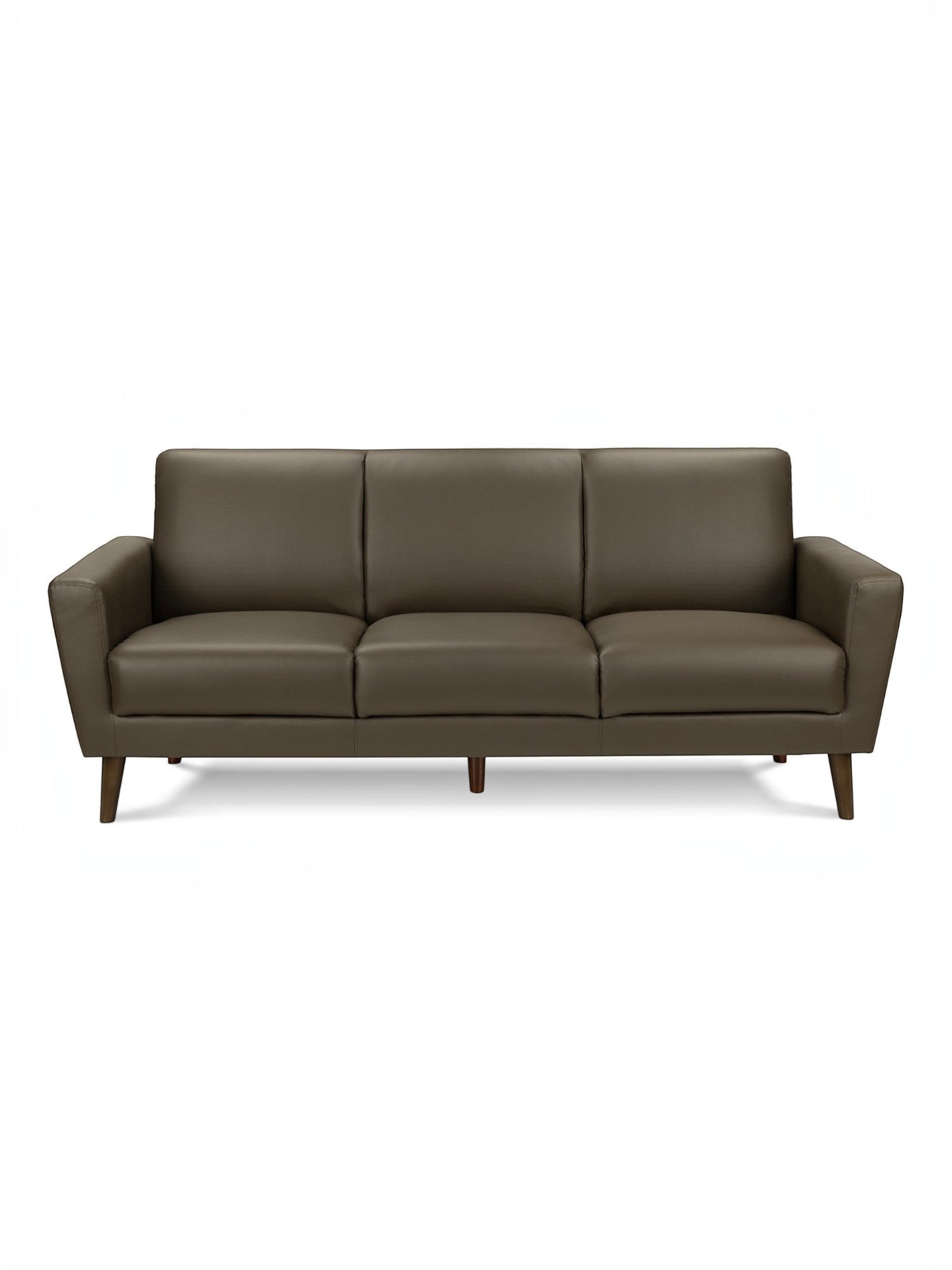Canapé Tano en cuir marron de TOCO Meubles, 3 places, design moderne avec pieds en bois.