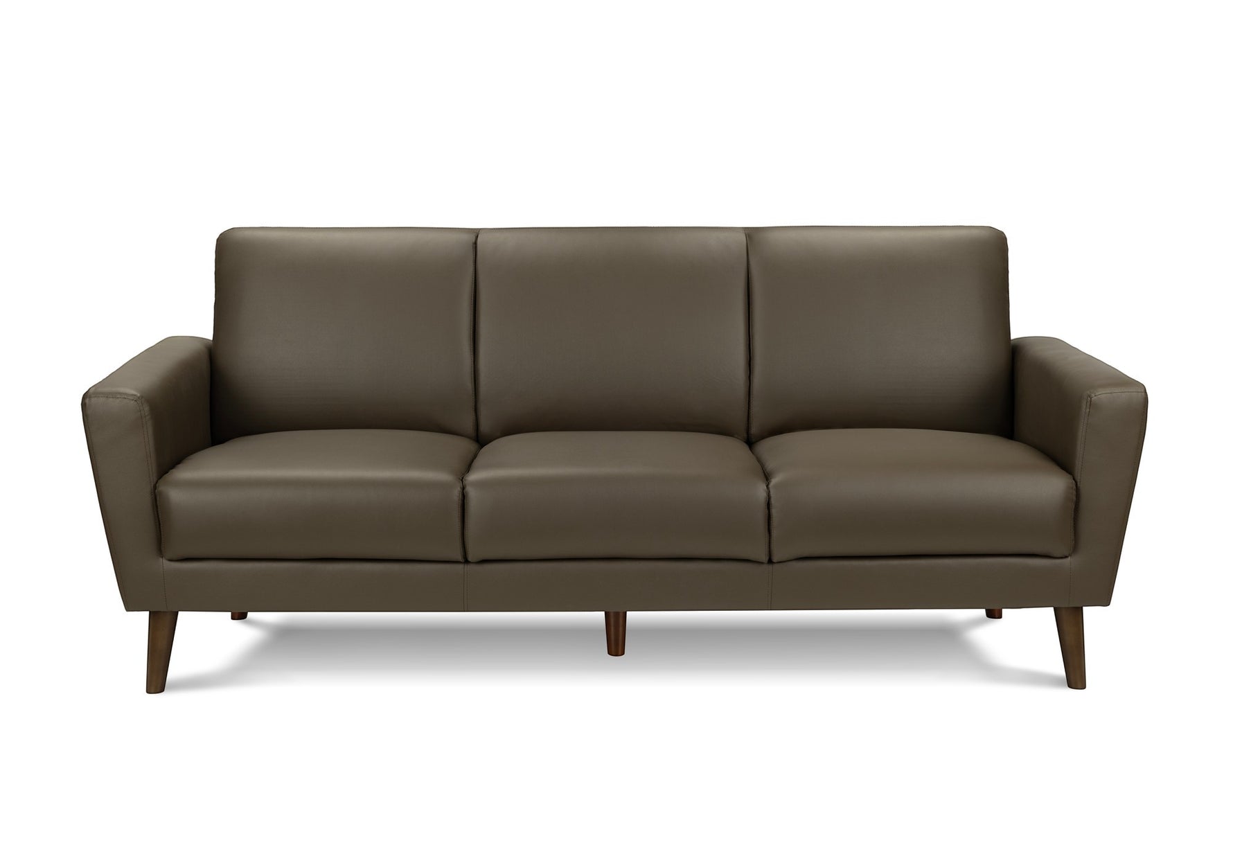 Canapé Tano en cuir marron de TOCO Meubles, 3 places, design moderne avec pieds en bois.
