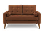 Causeuse Cleopatre TOCO Meubles en tissu marron avec boutons capitonnés et coussins cylindriques.