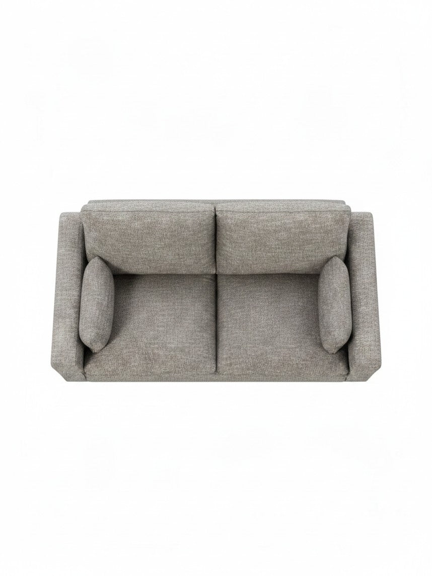 Causeuse Faro TOCO Meubles en tissu gris granite avec deux coussins d'appoint, vue de dessus