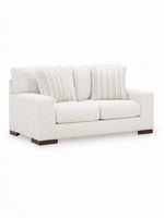 Causeuse Figaro TOCO Meubles en tissu texturé blanc cassé avec deux coussins décoratifs à rayures beiges