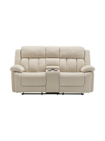 Causeuse inclinable Ricardo beige de TOCO Meubles avec console centrale, porte-gobelets et assises en tissu doux