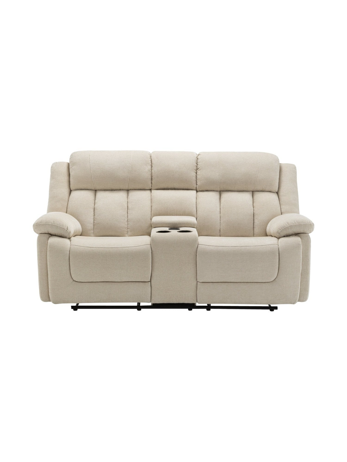 Causeuse inclinable Ricardo beige de TOCO Meubles avec console centrale, porte-gobelets et assises en tissu doux