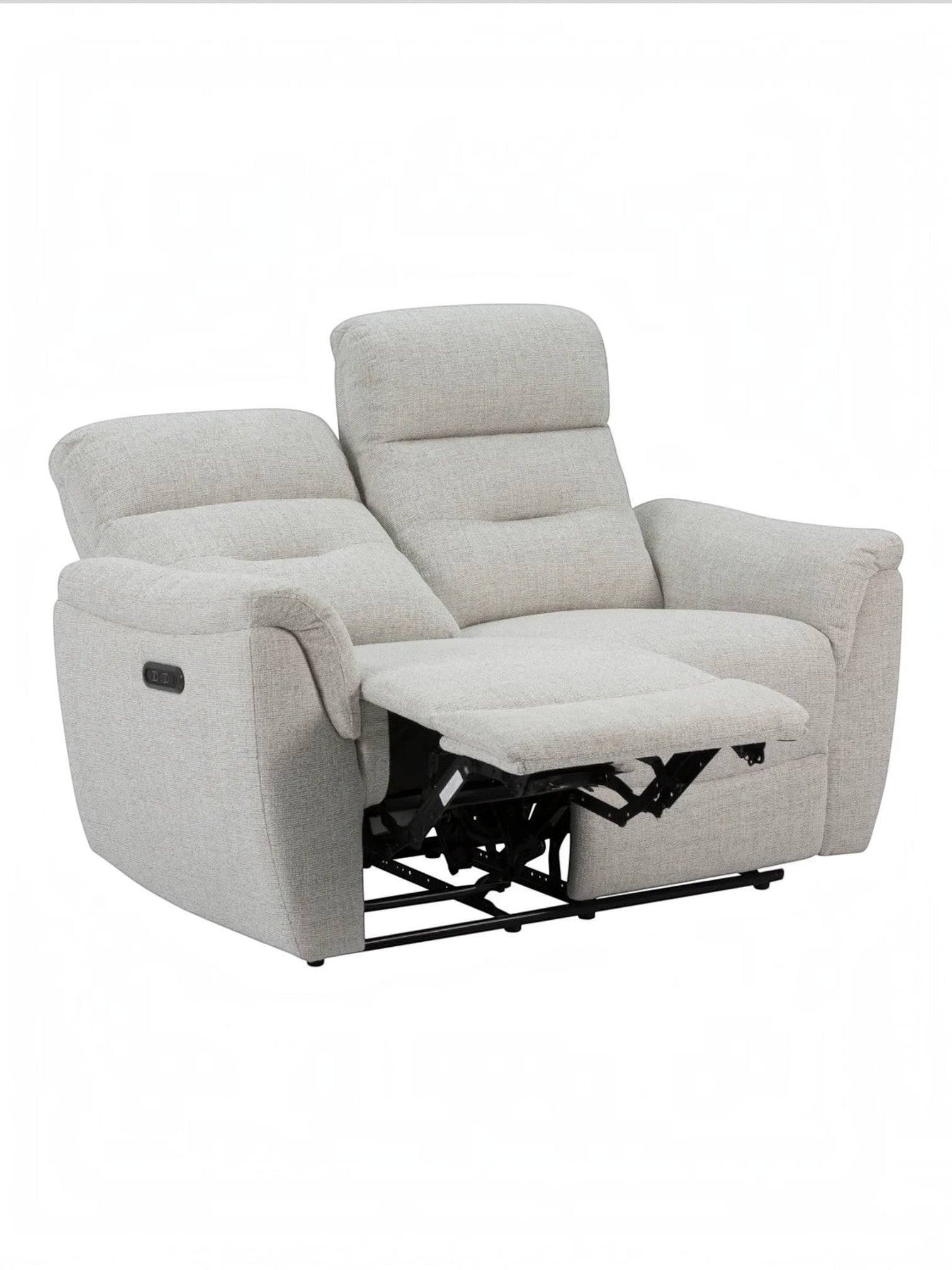 Causeuse inclinable Hudson de TOCO Meubles en tissu beige clair avec repose-pieds déployé pour un confort optimal