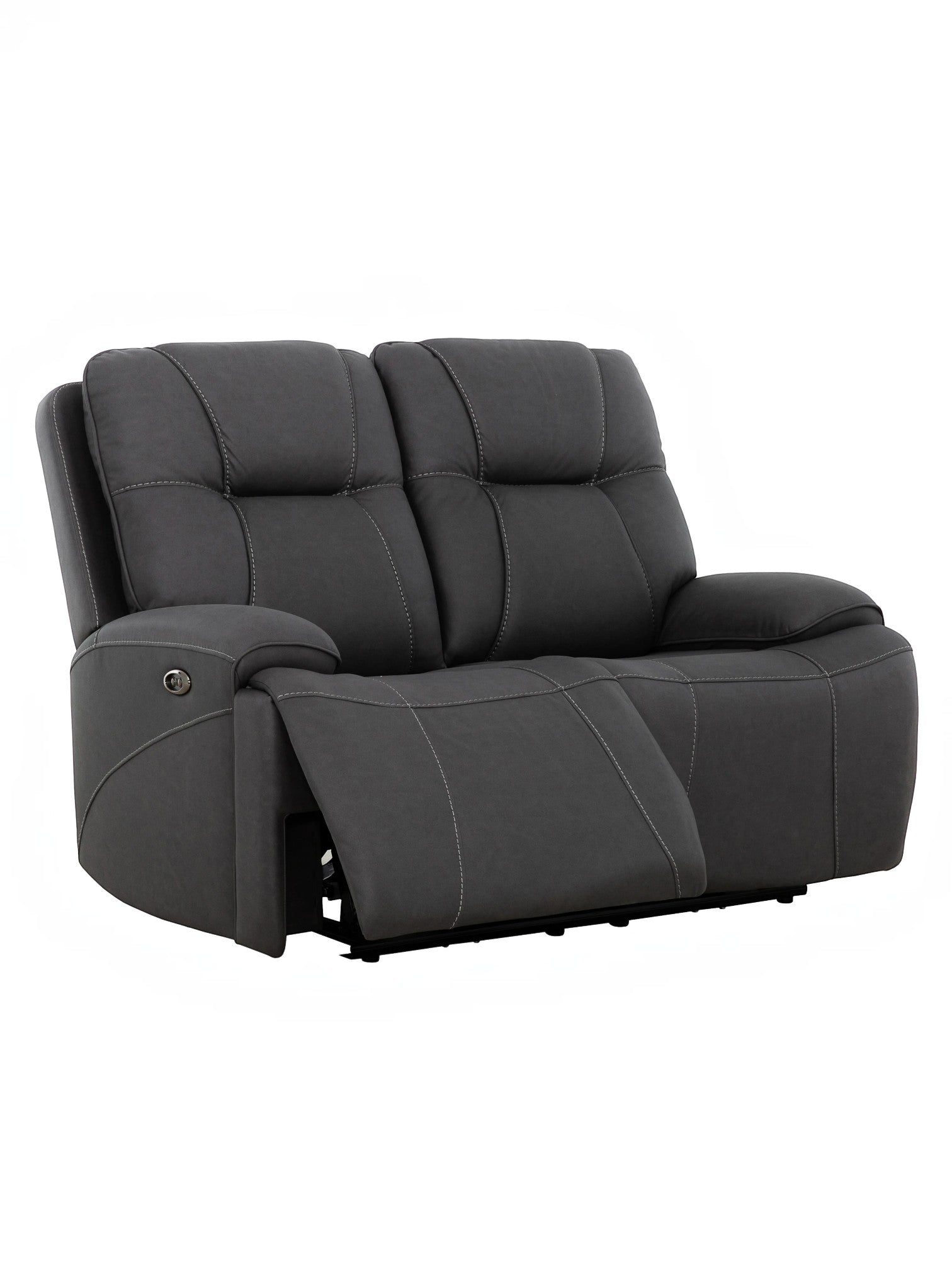 Causeuse inclinable Elvis gris foncé avec surpiqûres contrastantes, disponible chez TOCO Meubles pour le salon.
