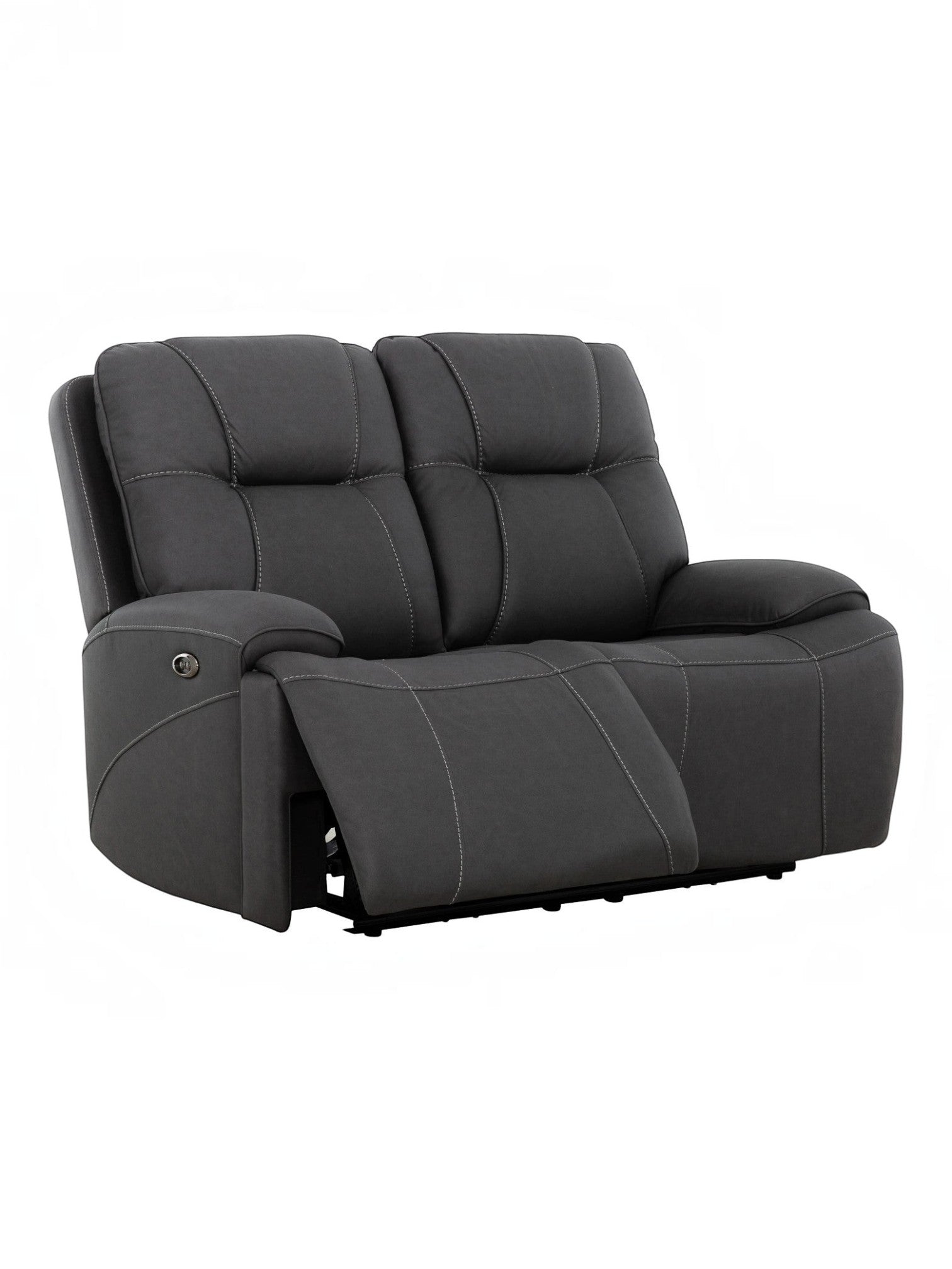 Causeuse inclinable Elvis gris foncé avec surpiqûres contrastantes, disponible chez TOCO Meubles pour le salon.
