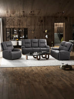 Causeuse inclinable Elvis de TOCO Meubles en cuir gris foncé avec surpiqûres, idéale pour un salon moderne et élégant.