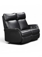 Causeuse inclinable électrique Eva en cuir noir de TOCO Meubles avec appuie-têtes confortables et design moderne.