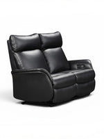 Causeuse inclinable électrique Eva en cuir noir de TOCO Meubles avec appuie-têtes confortables et design moderne.