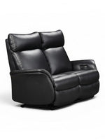 Causeuse inclinable électrique Eva en cuir noir de TOCO Meubles avec appuie-têtes confortables et design moderne.