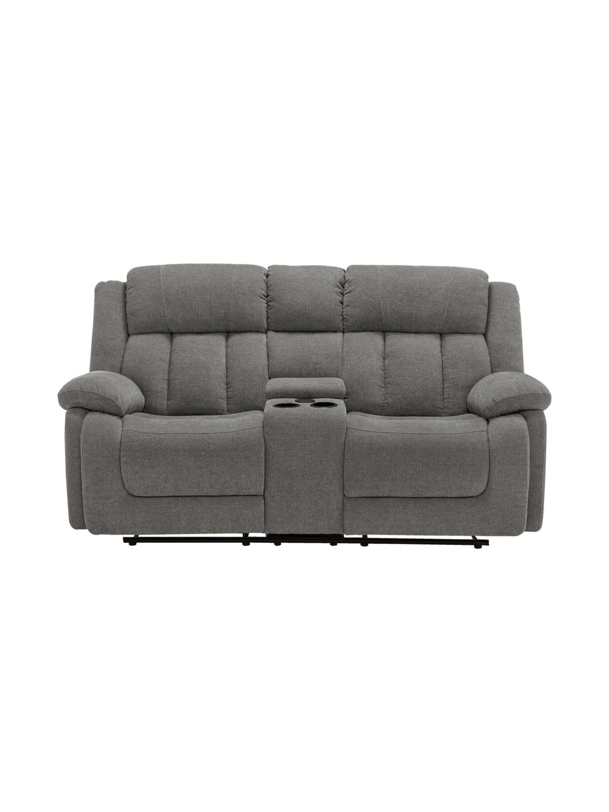 Causeuse inclinable électrique grise TOCO Meubles avec console centrale, porte-gobelets et assises en tissu polyester