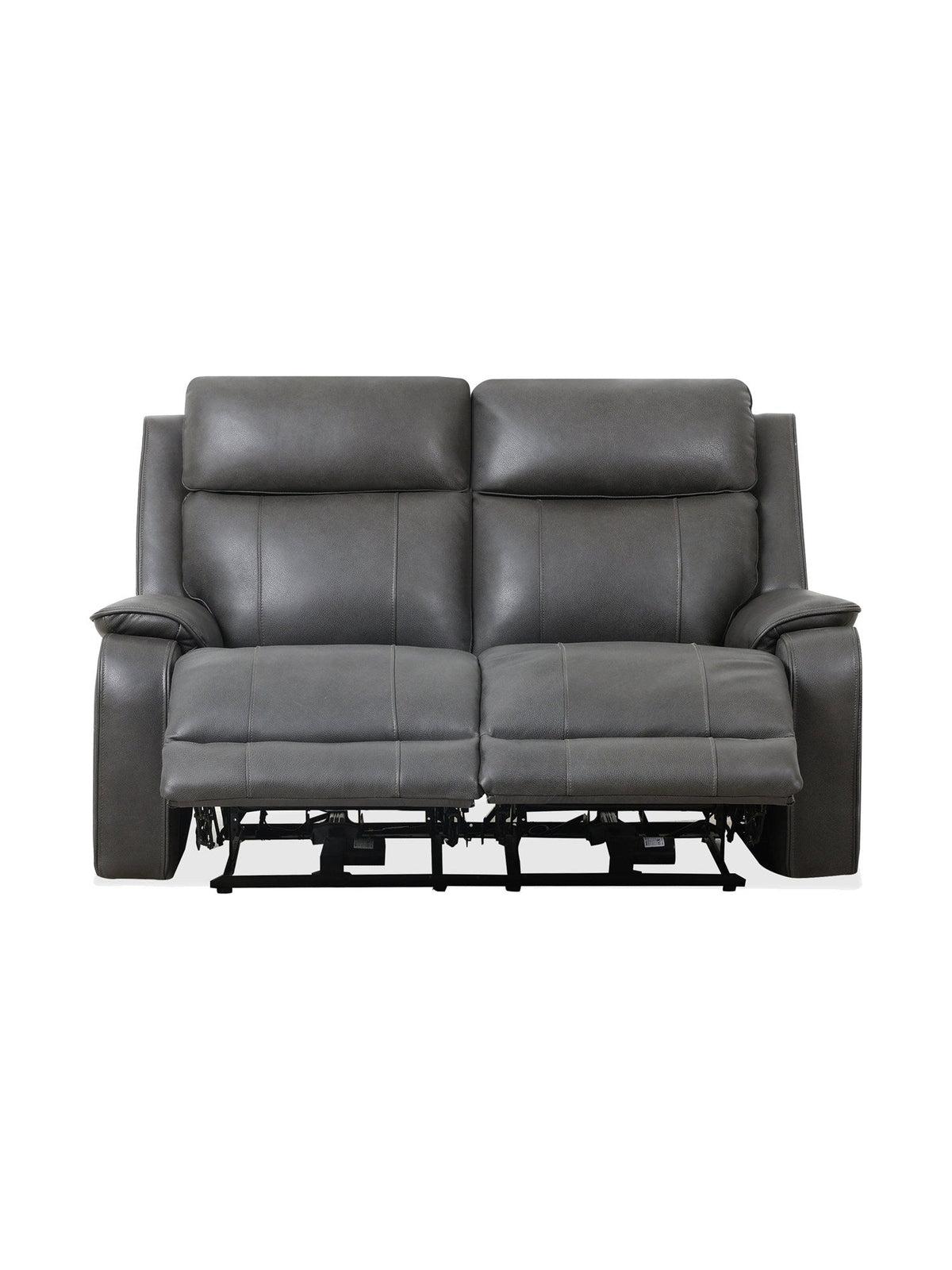 Causeuse inclinable électrique Lewis de TOCO Meubles en cuir gris foncé avec dossiers hauts et accoudoirs rembourrés