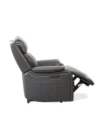 Causeuse inclinable électrique Lewis de TOCO Meubles en cuir gris foncé avec ports USB et repose-pieds déployé