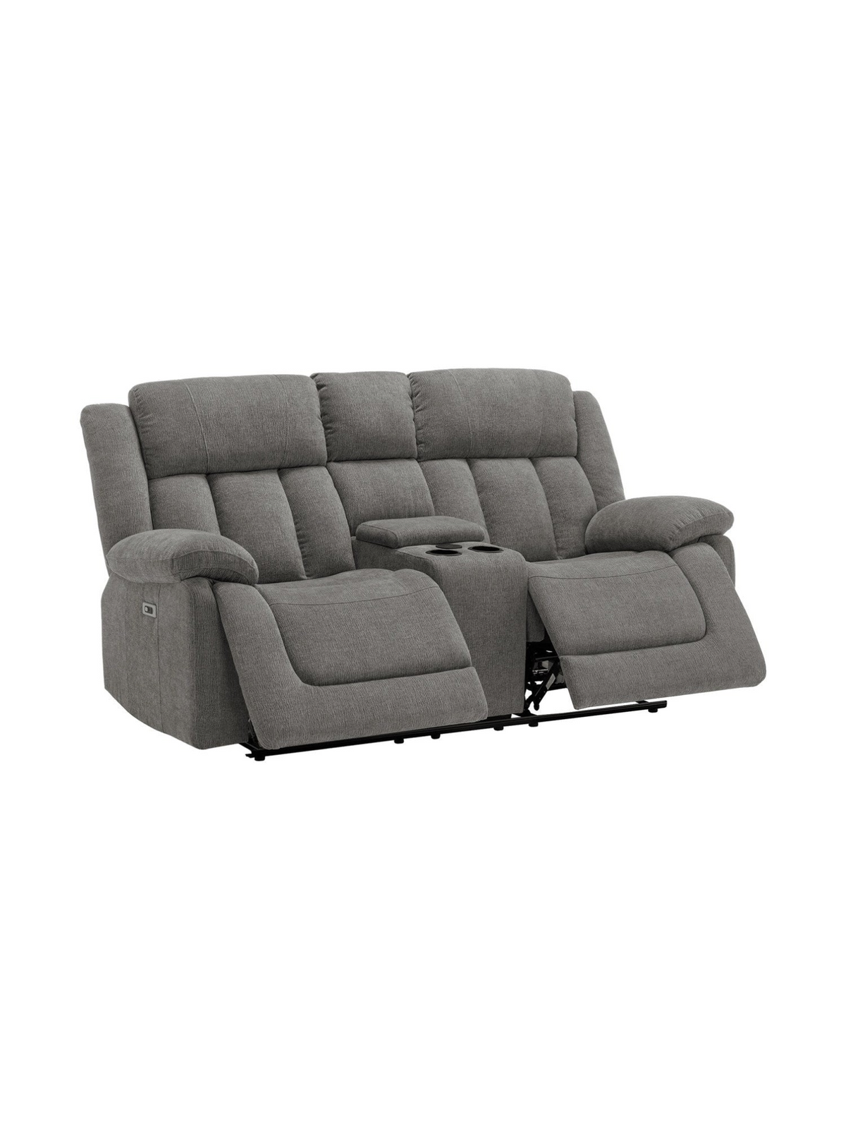 Causeuse inclinable électrique grise TOCO Meubles avec console centrale, porte-gobelets et ports USB intégrés