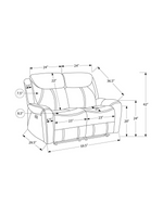 Schéma technique des dimensions de la causeuse inclinable Jackson par TOCO Meubles avec mesures détaillées