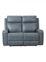 Causeuse inclinable Miles en cuir bleu gris par TOCO Meubles, design contemporain avec soutien ergonomique.