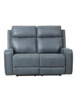 Causeuse inclinable Miles en cuir bleu gris par TOCO Meubles, design contemporain avec dossier ergonomique.