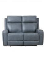 Causeuse inclinable Miles en cuir bleu gris par TOCO Meubles, design contemporain avec soutien ergonomique.