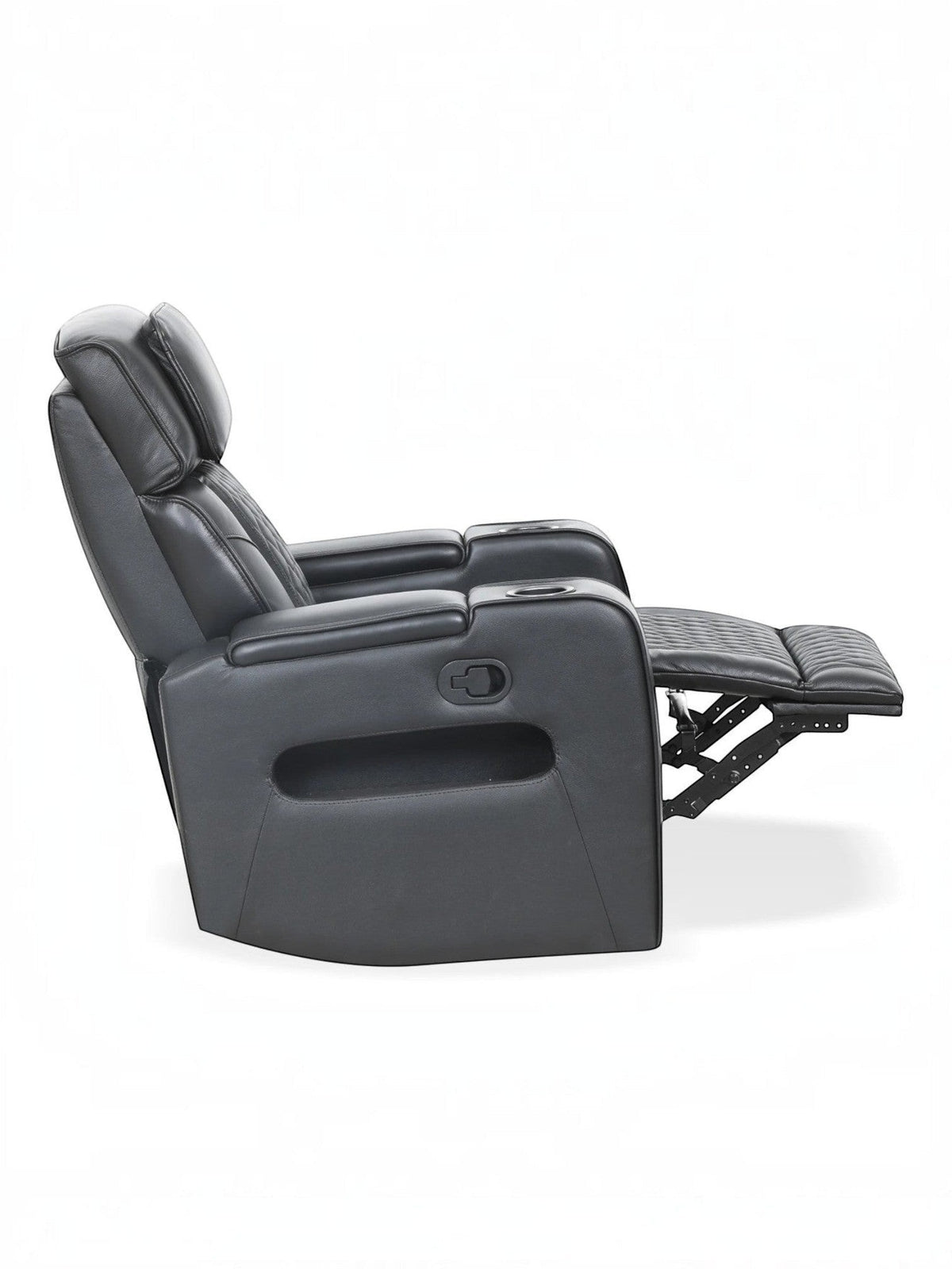 Causeuse inclinable Warren noire en cuir par TOCO Meubles avec porte-gobelets et surpiqûres matelassées