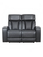 Causeuse inclinable noire Warren de TOCO Meubles avec détails matelassés en losange et porte-gobelets intégrés.