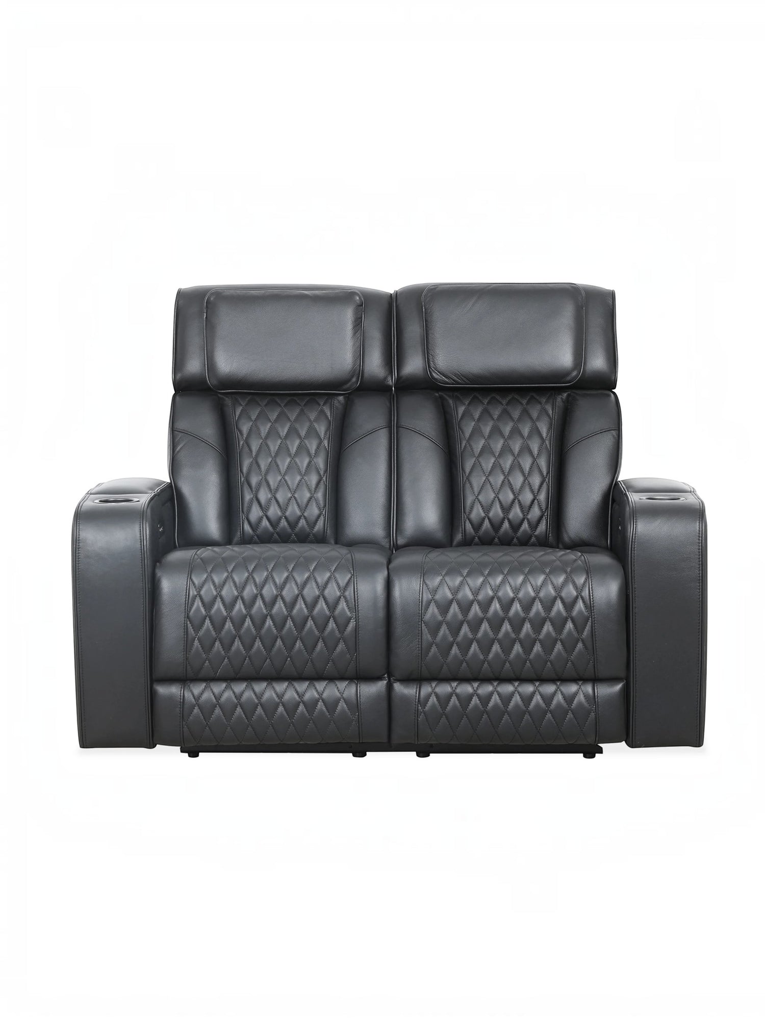 Causeuse inclinable noire Warren de TOCO Meubles avec détails matelassés en losange et porte-gobelets intégrés.