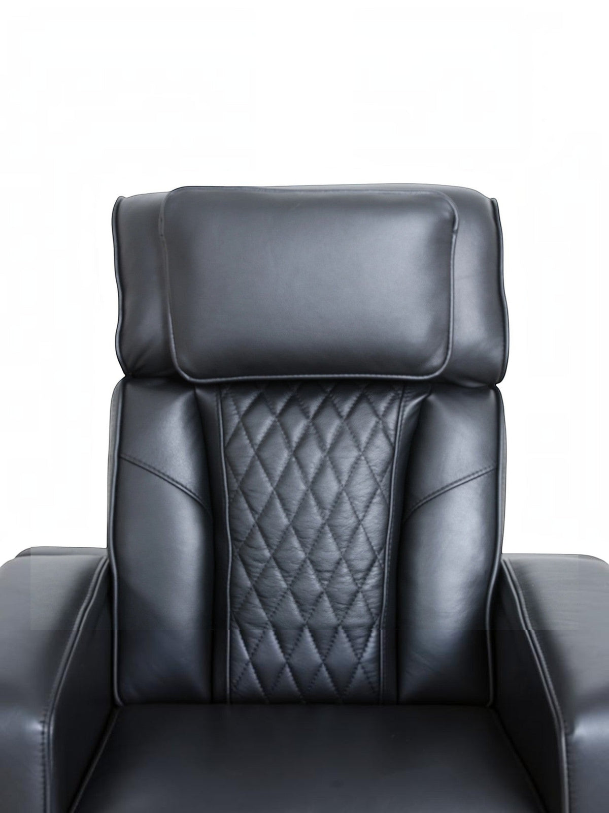 Causeuse inclinable Warren de TOCO Meubles en cuir noir avec dossier matelassé en losanges pour un confort optimal.