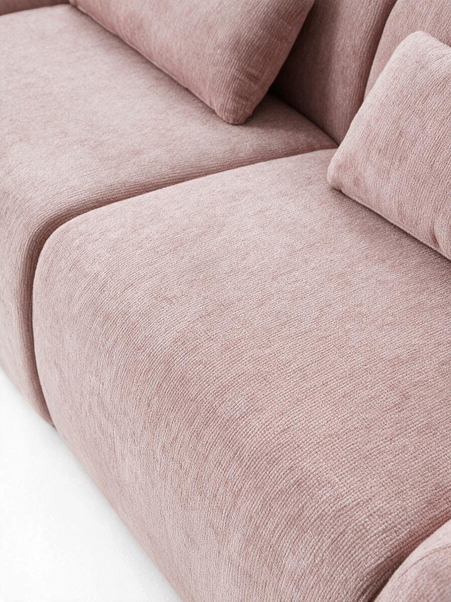 Causeuse modulaire rose TOCO Meubles au design contemporain avec deux coussins décoratifs et tissu texturé