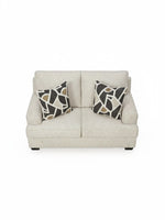 Causeuse Moka TOCO Meubles en tissu beige texturé avec deux coussins décoratifs à motifs géométriques
