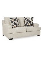 Causeuse Moka TOCO Meubles en tissu texturé couleur quartz avec deux coussins décoratifs à motifs géométriques