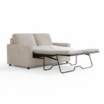 TOCO Meubles Causeuse Nuru beige en tissu, 2 places, convertible en lit avec matelas blanc.