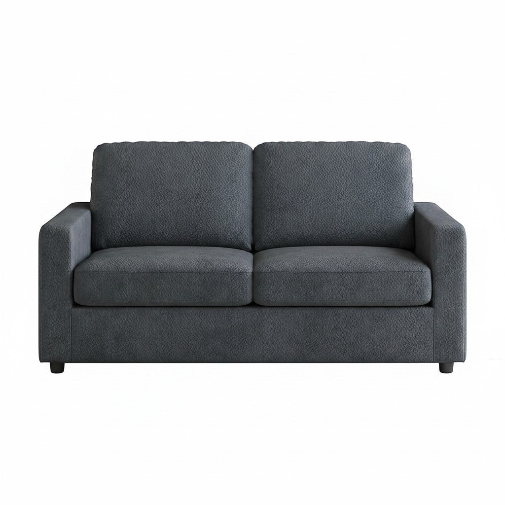 Causeuse Nuru gris foncé TOCO Meubles en tissu texturé, 2 places, style moderne, idéale pour petits espaces.