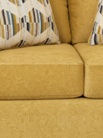 Causeuse TOCO Meubles Owick jaune tournesol avec coussins décoratifs à motifs géométriques texturés
