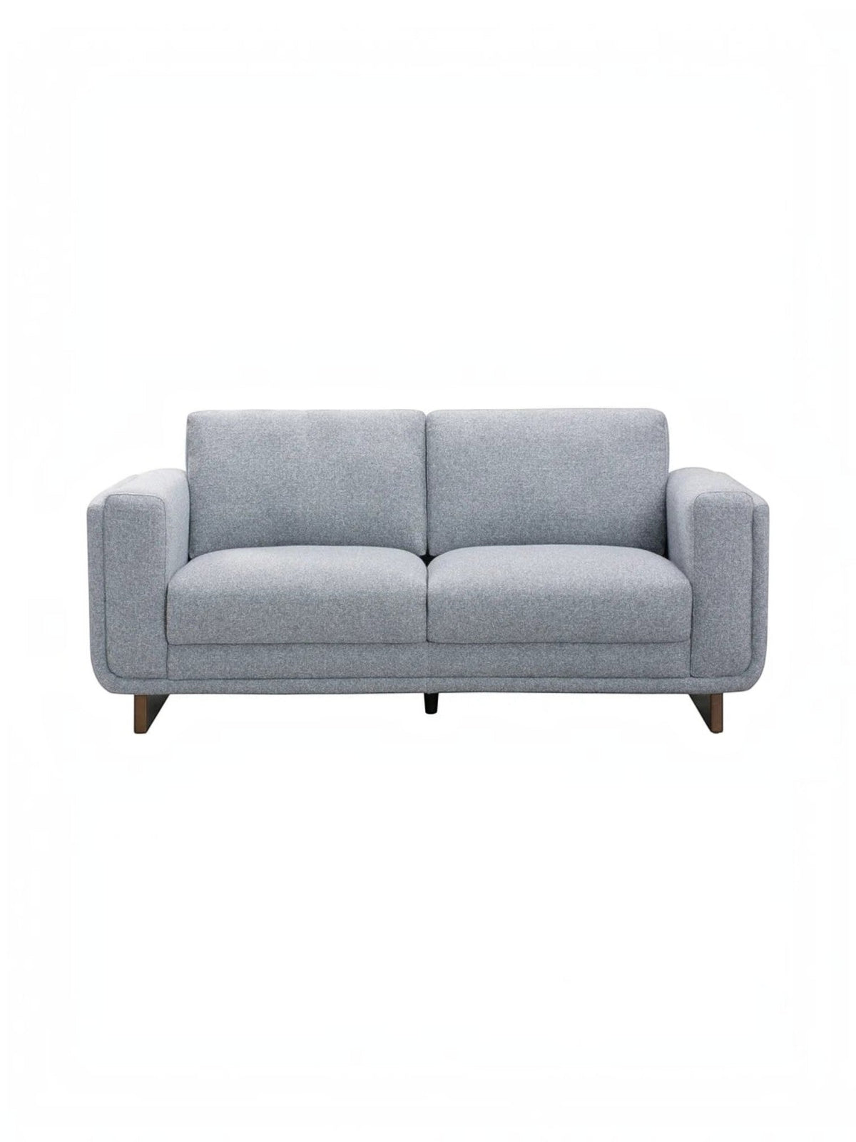 Causeuse Simone TOCO Meubles en tissu gris clair avec accoudoirs larges et pieds en bois foncé