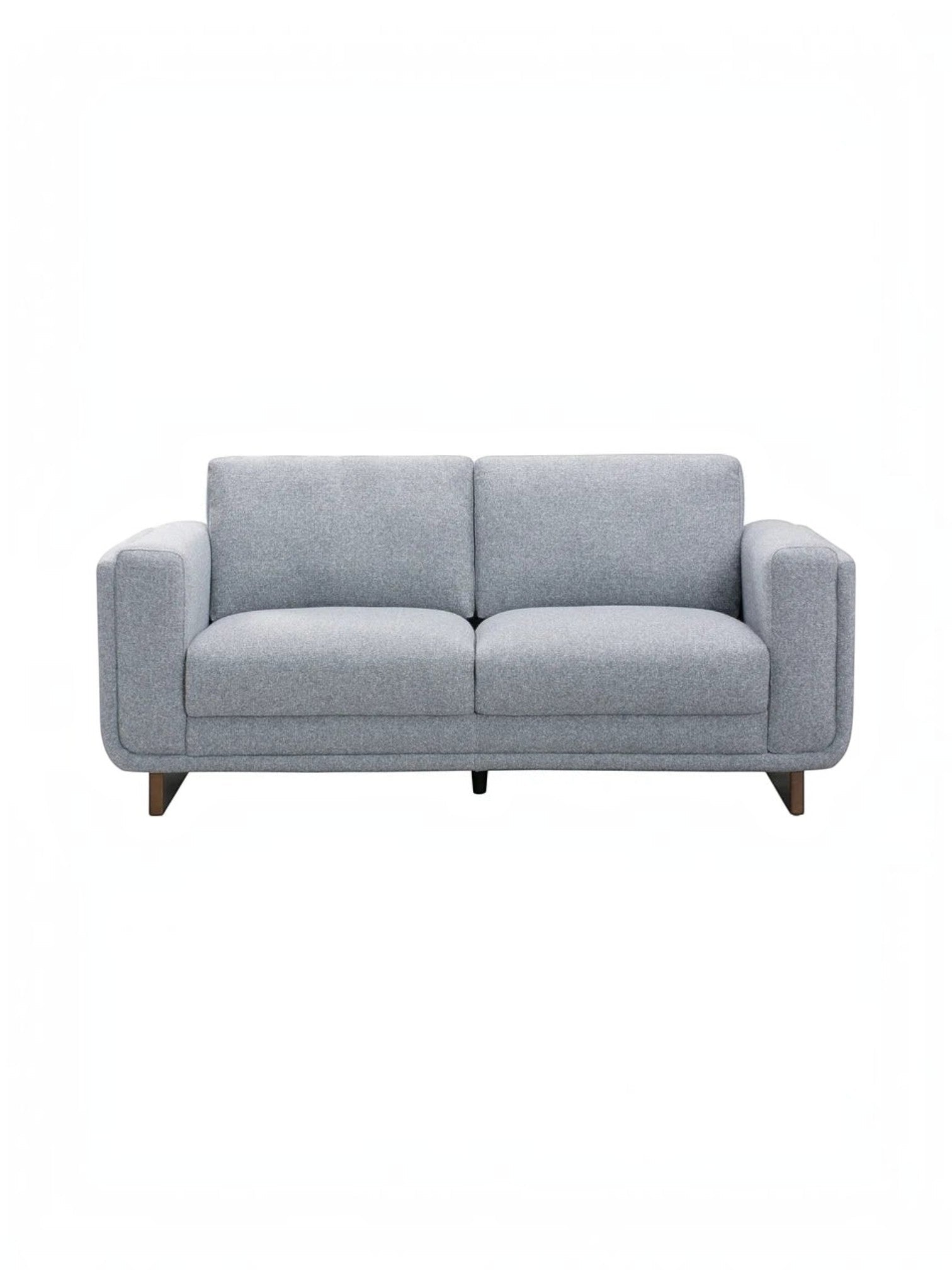 Causeuse Simone TOCO Meubles en tissu gris clair avec accoudoirs larges et pieds en bois foncé