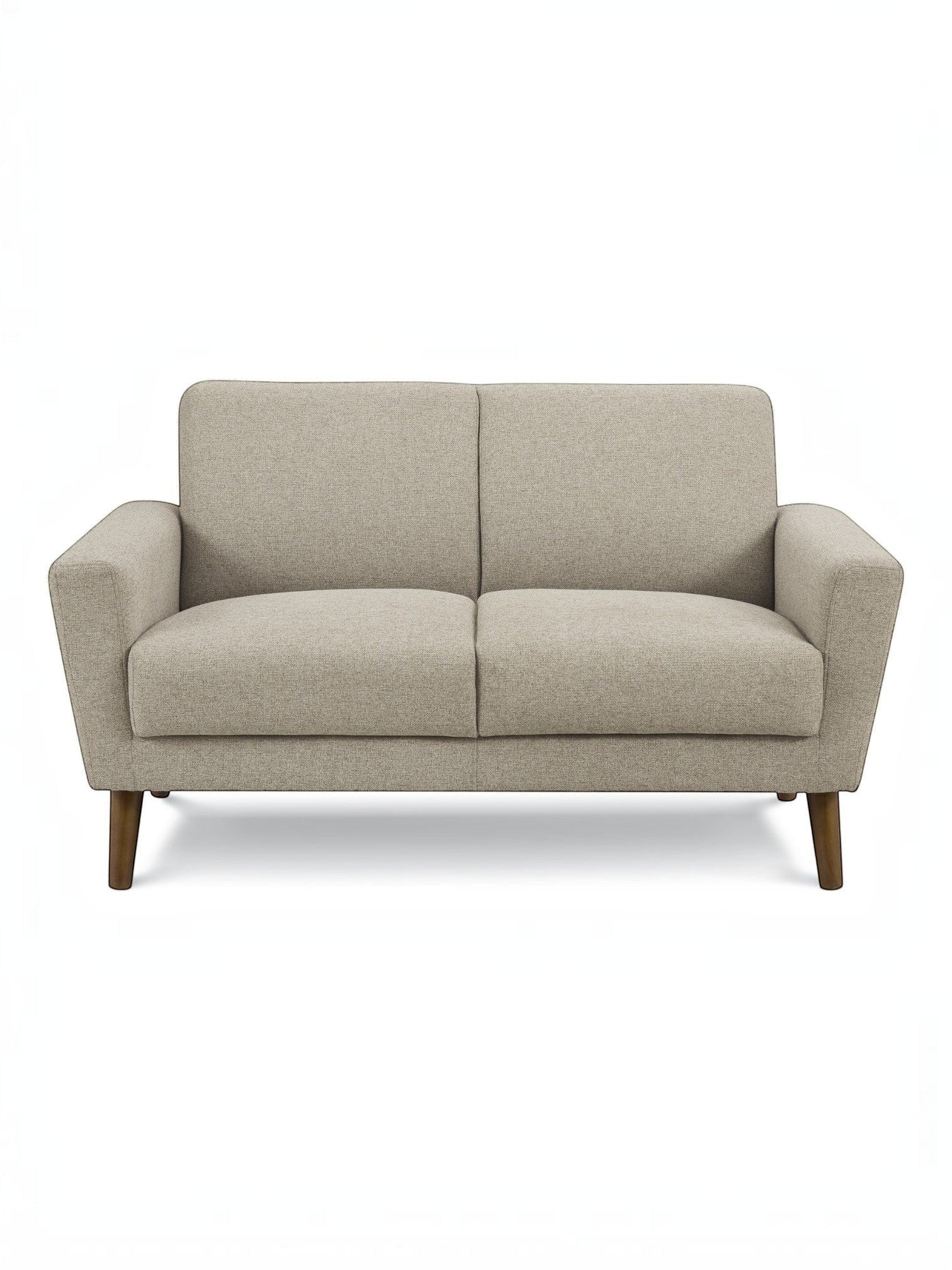 Causeuse Tano beige en tissu de TOCO Meubles, design moderne avec pieds en bois obliques.
