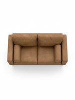 Causeuse Telora TOCO Meubles en cuir caramel vue de dessus avec deux coussins d'assise et accoudoirs cylindriques
